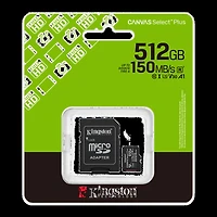 Kingston 512GB microSDXC Canvas Select Plus Gen3 150MB/s A1 Card + Adapter transparent