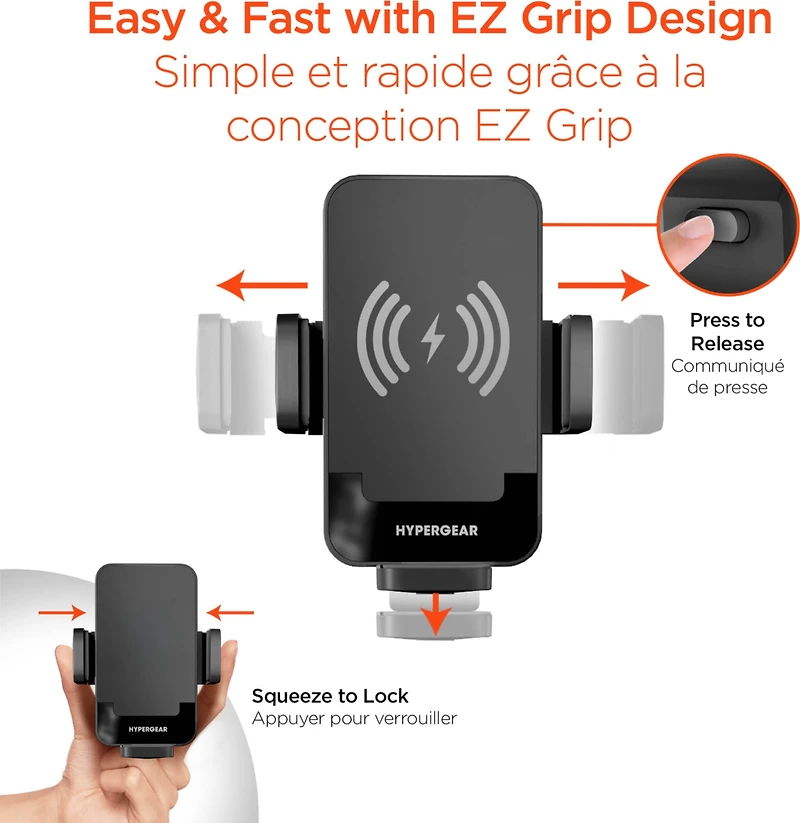 HyperGear EZ Grip 15W Wireless Fast Charging Cup Holder Phone Mount - Black
