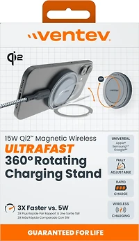 Ventev Q2STDGRY182768 Chargeur Magnétique sans Fil Qi2 de 15W avec Support Argent