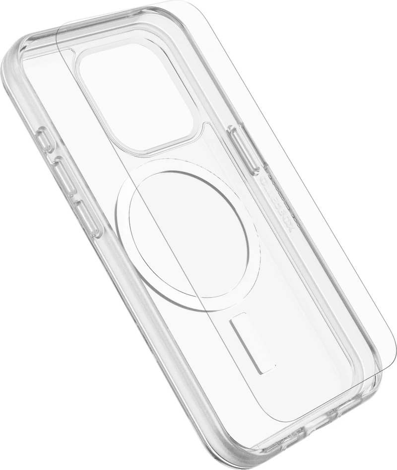 OtterBox 7881239 Protection+Power Kit (Symmetry Clear MagSafe a/Glass + Chargeur Mural 30W Blanc) pour iPhone 15 Pro