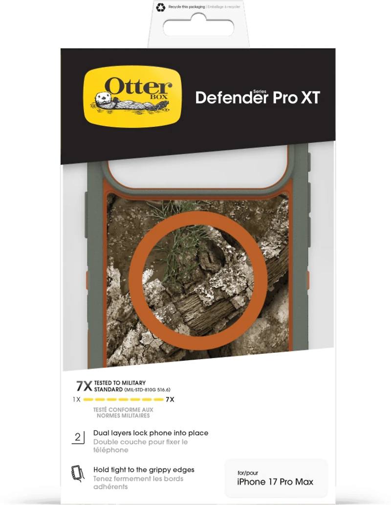 OtterBox 7798437 Étui Defender Pro XT Clear MagSafe avec Contrôle de la Caméra Realtree Apx (Vert) pour iPhone 17 Pro Max