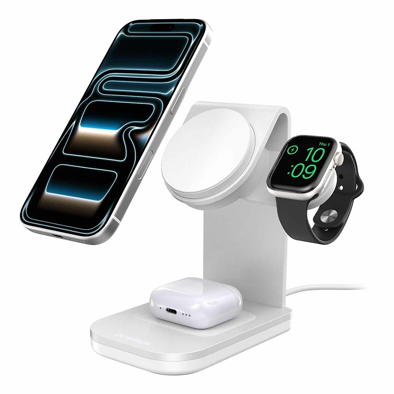 OtterBox - Qi2 3-in-1 Wireless Charging Stand 25W White