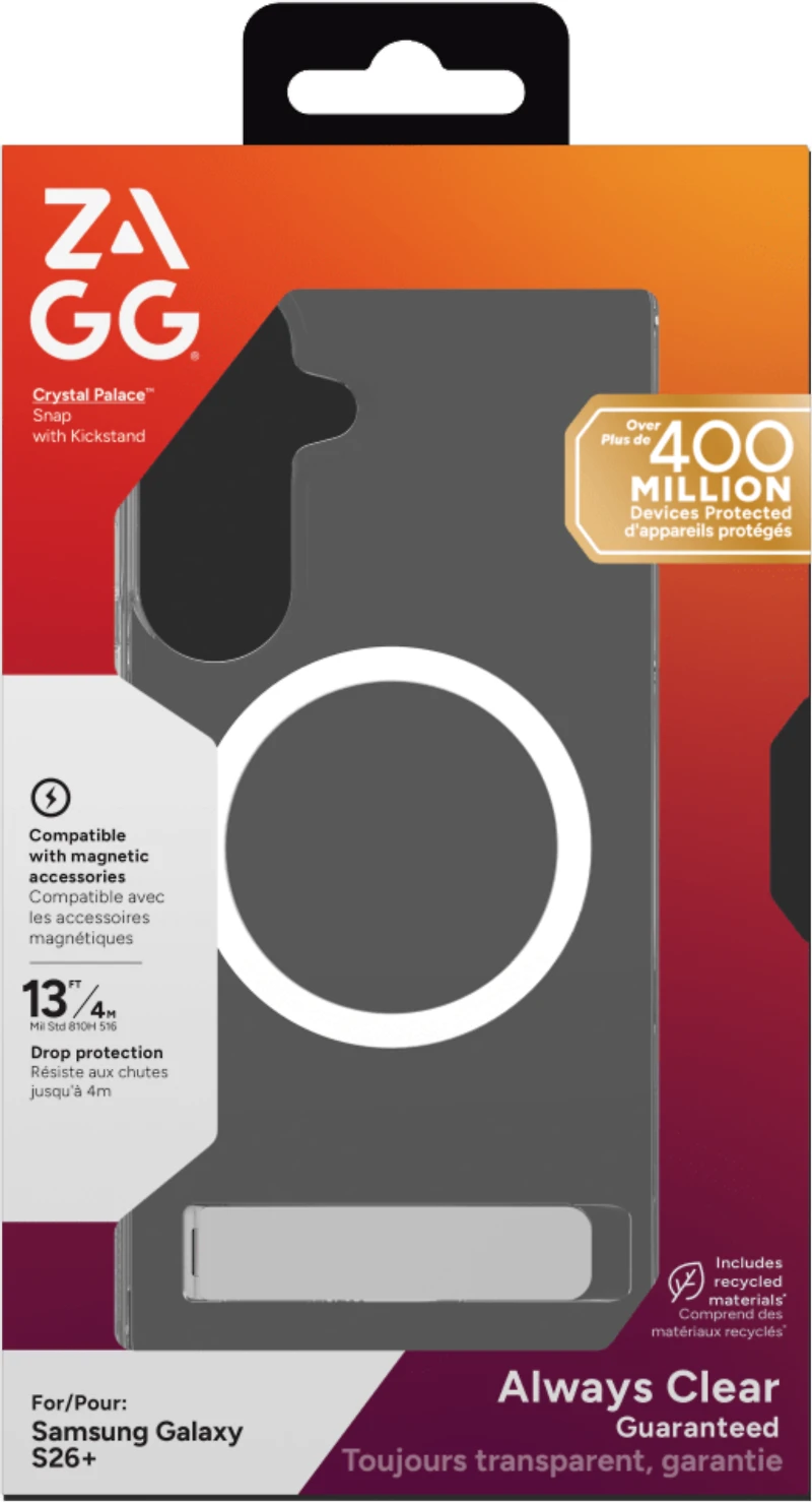 ZAGG - Coque Snap Case avec support intégré pour Samsung Galaxy S26 Plus - Transparente