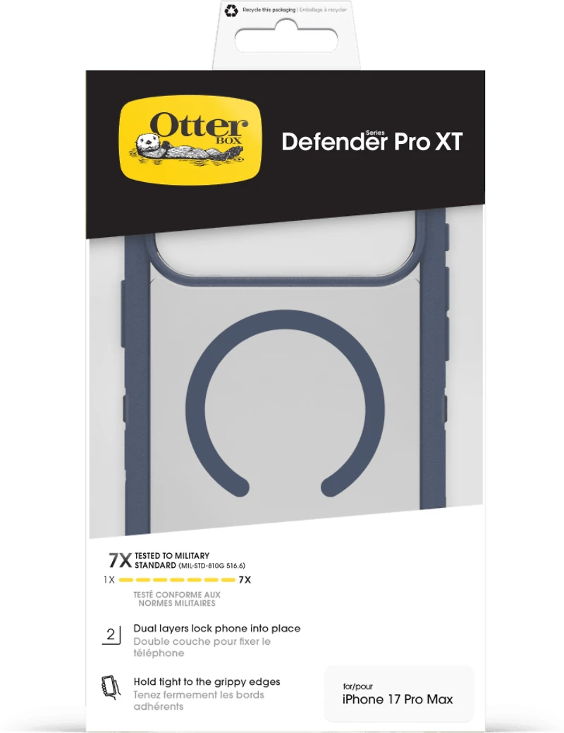 OtterBox 7798468 Étui Defender Pro XT Clear MagSafe avec Contrôle de la Caméra Bootcut (Bleu) pour iPhone 17 Pro Max