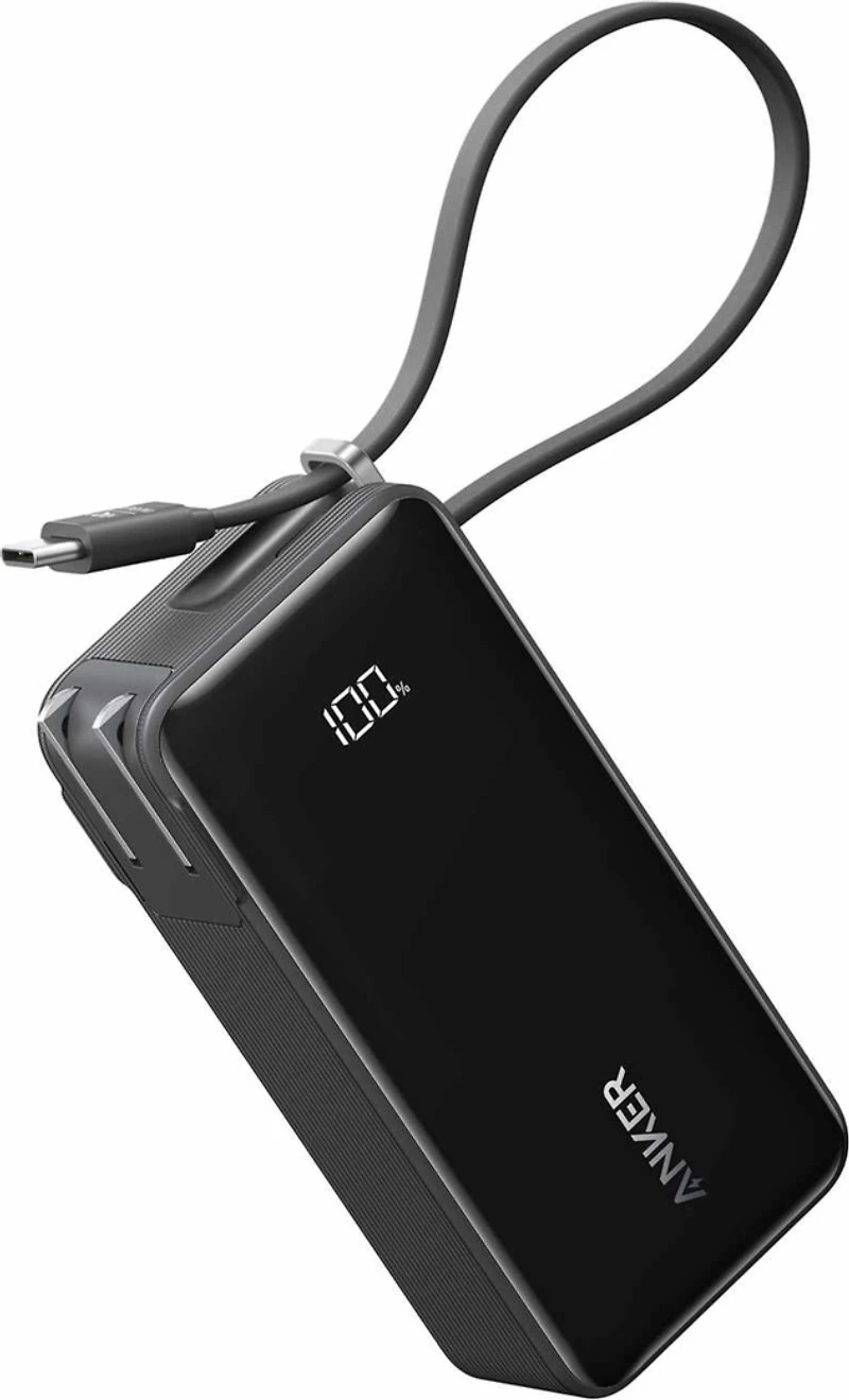 Anker - Fusion 10000 mAh Power Battery Black with Built-in Lightning Cable