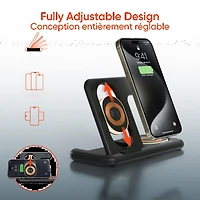 Support de charge sans fil 4-en-1 pliable PowerFold X-Ray d'HyperGear avec charge rapide sans fil de 15 W