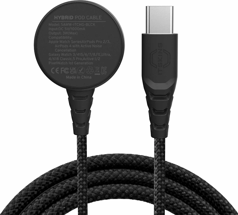 ITSKINS - Hybrid Smartwatch Magnetic Pod to USB C Cable - Black