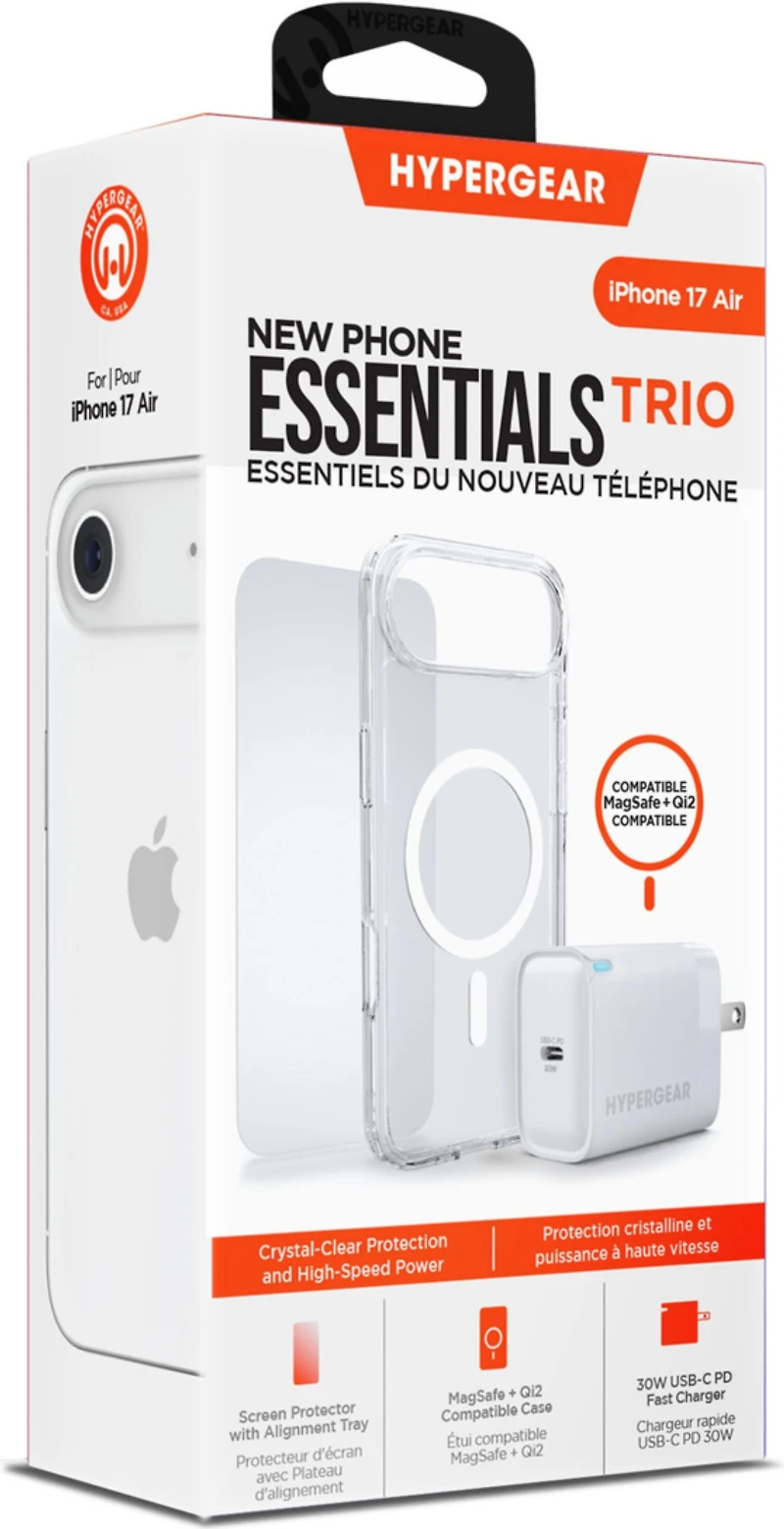 iPhone Air HyperGear Bundle - 30W Hub, Glass, Case w/ Magsafe