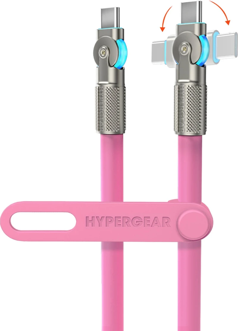 HyperGear 12 ft. 360cm USB-C to USB-C Chunky 180 Rugged Cable w/Rotating Connectors - Pink