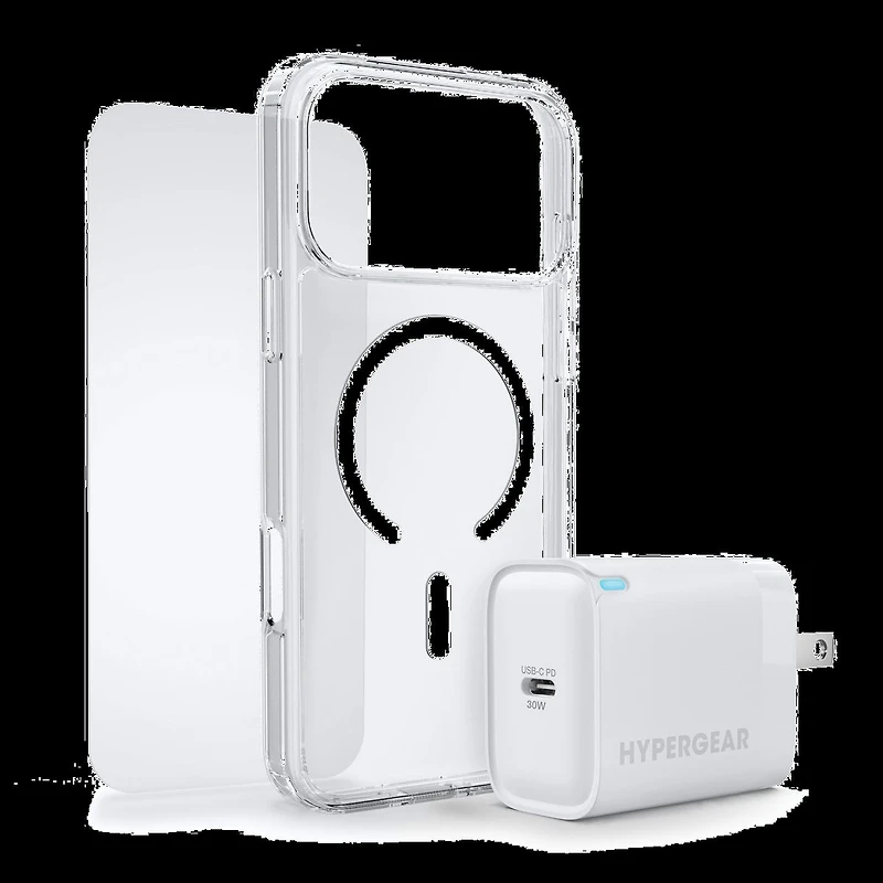 iPhone 17 Pro Max HyperGear Bundle - 30W Hub, Glass, Case w/ Magsafe