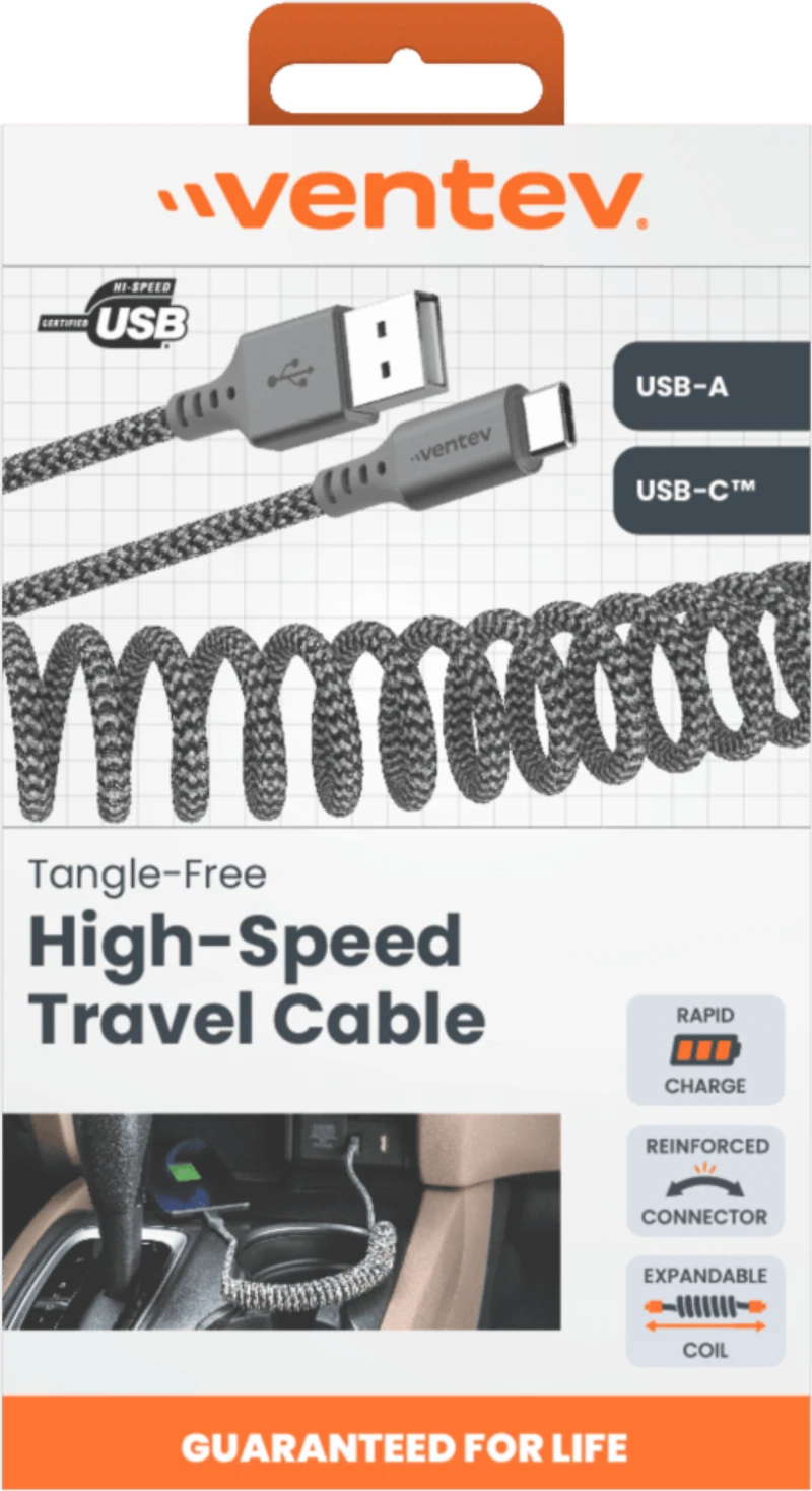 Ventev COILCABACVNV Câble de Charge/Sync Helix Coiled USB-C 1 pieds Gris