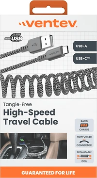 Ventev COILCABACVNV Câble de Charge/Sync Helix Coiled USB-C 1 pieds Gris