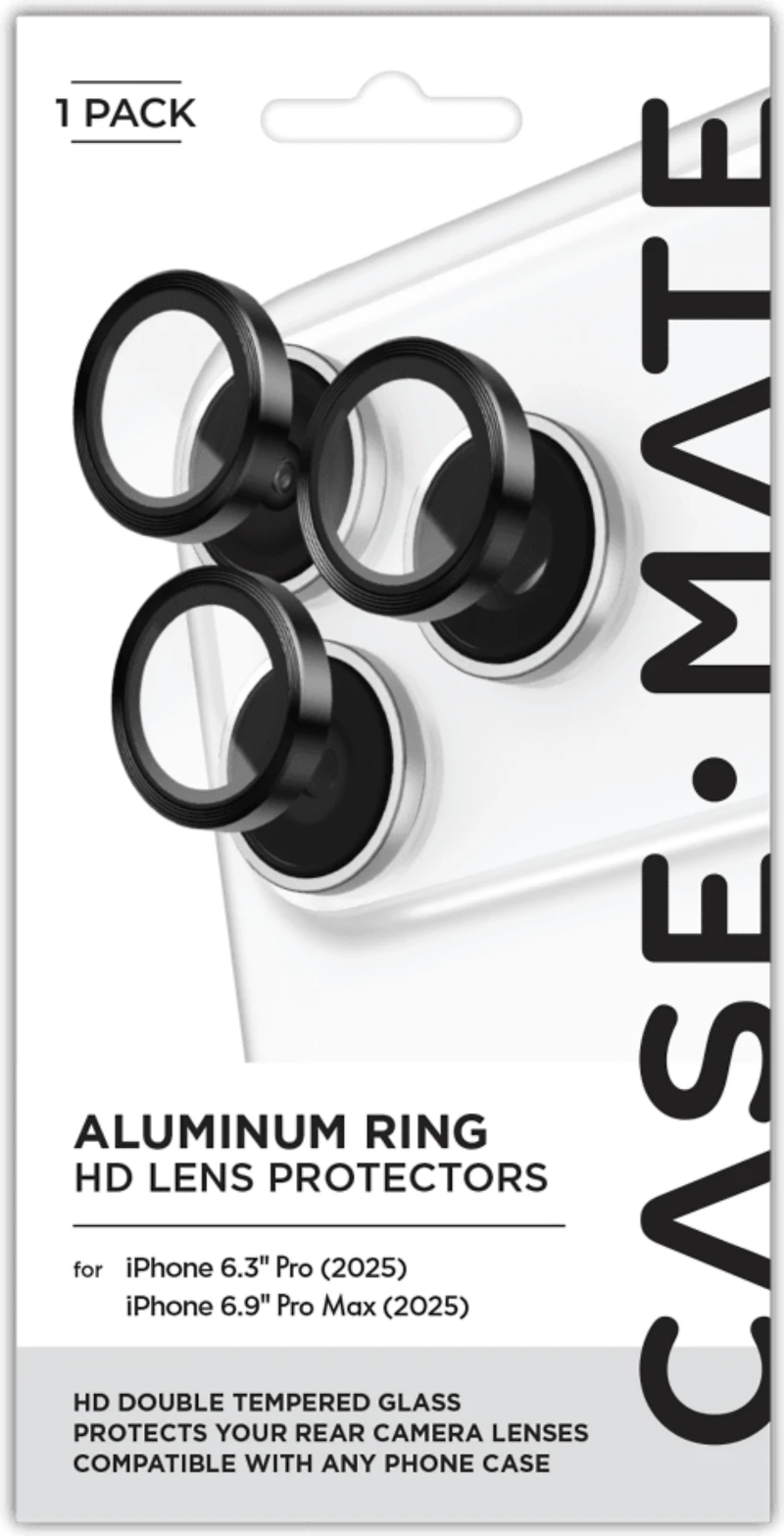 Case-Mate - Aluminum Camera Lens Glass Protectector for Apple iPhone 17 Pro Max  /  iPhone 17 Pro - Black