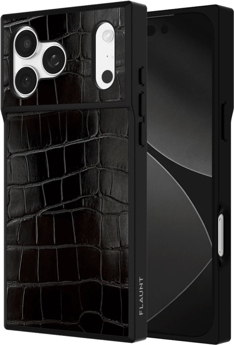 iPhone 17 Pro Max FLAUNT Square Faux Leather MagSafe Case - Black Crocodile