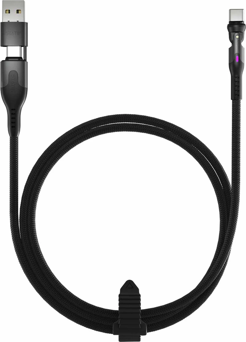 Statik - PowerPivot Pro Nylon Braided Charge/Sync Cable USB-C to USB-C 3.3ft Black