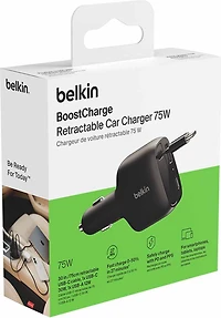Belkin - BoostCharge Retractable Car Charger 75W Black