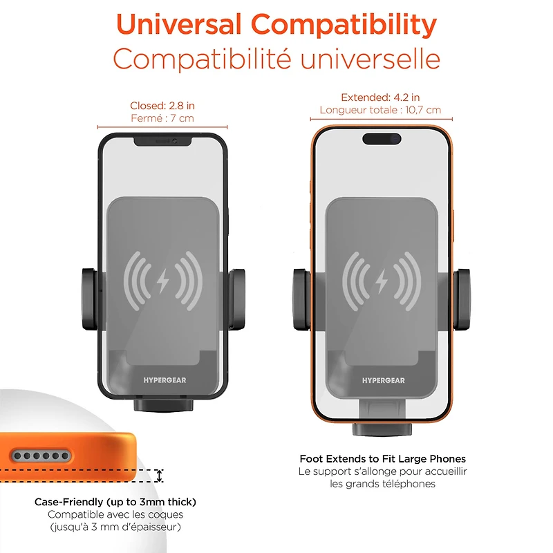 Support de téléphone sans fil HyperGear EZ Grip 15 W à chargement rapide pour porte-gobelet - Noir