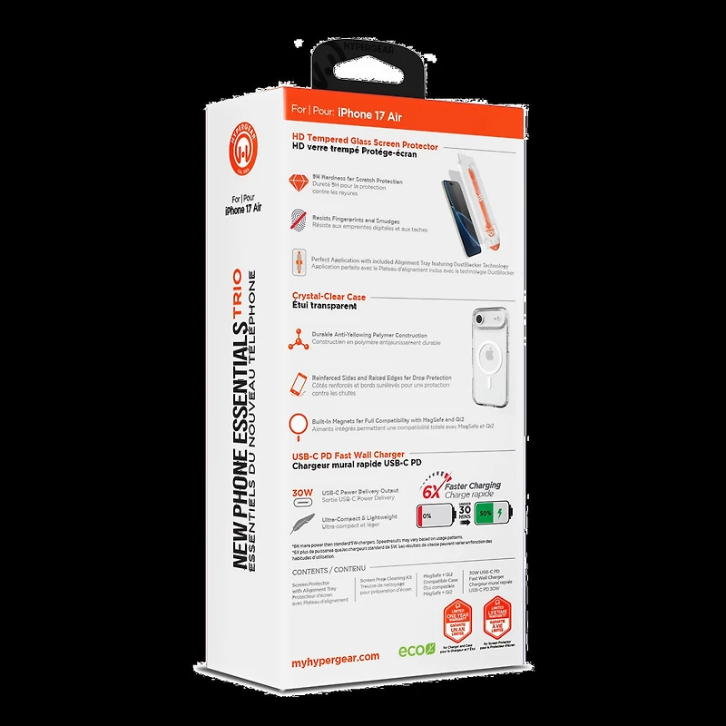 iPhone Air HyperGear Bundle - 30W Hub, Glass, Case w/ Magsafe