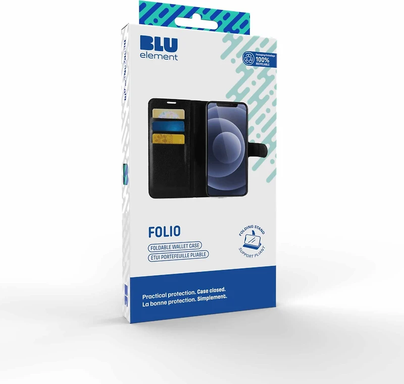 Blu Element - Vegan Leather Folio Wallet Case Black for iPhone 16e/15/14/13