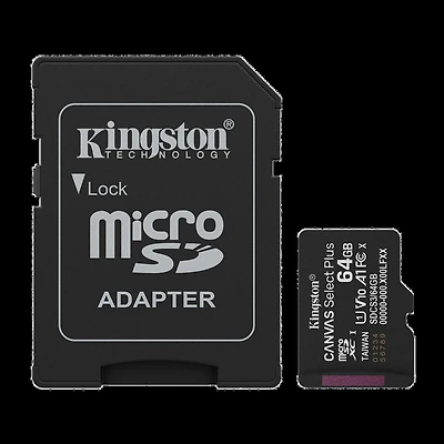Kingston 64GB microSDXC Canvas Select Plus Gen3 100MB/s A1 Card + Adapter  Transparent