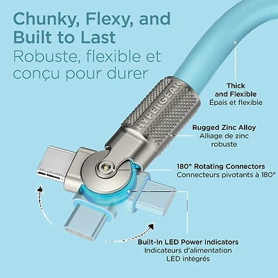 HyperGear 6 ft. 180cm USB-C to USB-C Chunky 180 Rugged Cable w/Rotating Connectors
