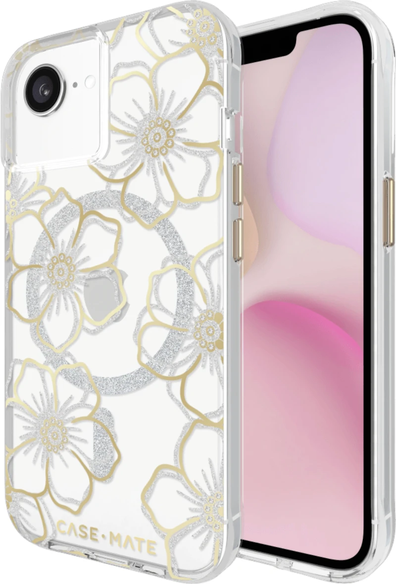 iPhone 16e/15/14/13 Case-Mate Floral Gems MagSafe Case - Gold