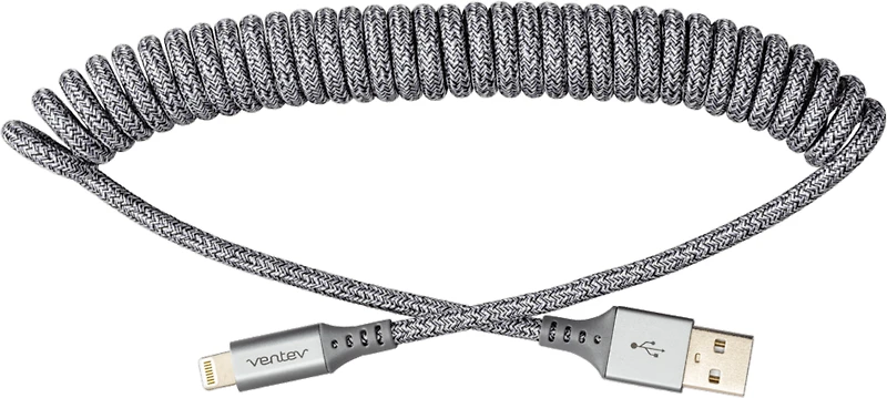 Ventev Charge/Sync Câble Helix Coiled Lightning 1 pieds Gris