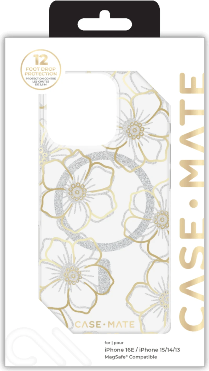 iPhone 16e/15/14/13 Case-Mate Floral Gems MagSafe Case - Gold