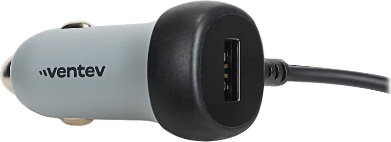 Ventev - 12W USB-A Car Charger with attached 15W USB-C Cord - Dark Gray