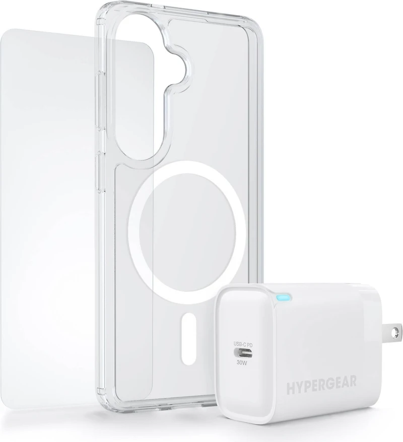 Samsung Galaxy S26 HyperGear Bundle - 30W Hub, Glass, Case w/ Magsafe clear