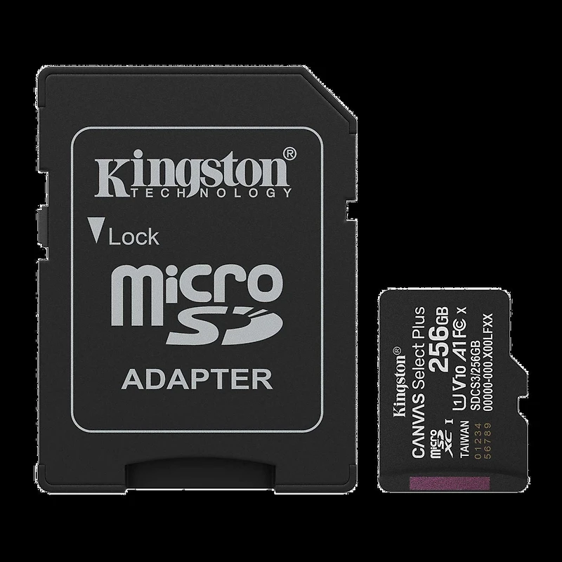 Kingston 256GB microSDXC Canvas Select Plus Gen3 150MB/s A1 Card + Adapter transparent