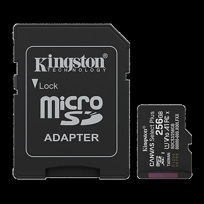 Kingston 256GB microSDXC Canvas Select Plus Gen3 150MB/s A1 Card + Adapter transparent