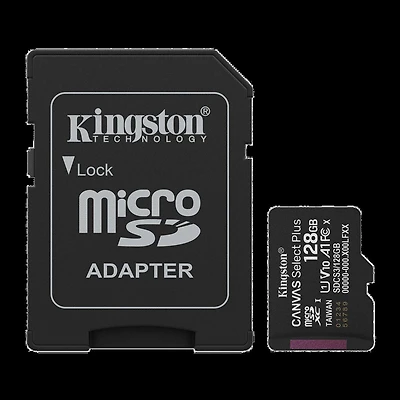 Kingston 128GB microSDXC Canvas Select Plus Gen3 150MB/s A1 Card + Adapter transparent