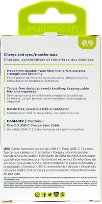 PureGear câble de charge-synchro tressé USB-C à USB-C (120 cm), gris