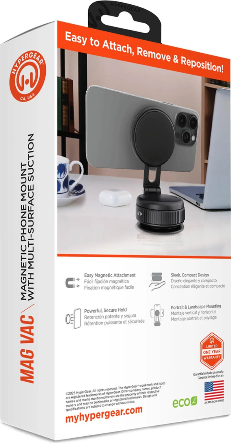 HyperGear Mag Vac Magnetic Phone Mount with Vacuum Suction Cup Base clear