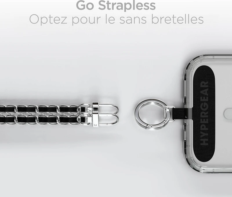 HyperGear TECHcessories Universal Crossbody Phone Strap - Silver Chain Black Vegan Leather