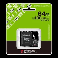 Kingston 64GB microSDXC Canvas Select Plus Gen3 100MB/s A1 Card + Adapter  Transparent