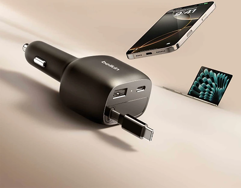 Belkin - BoostCharge Retractable Car Charger 75W Black