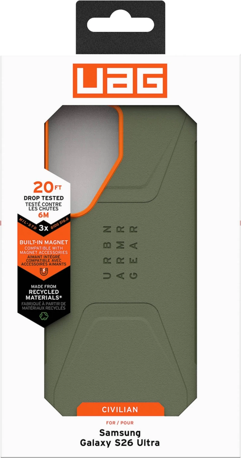Samsung Galaxy S26 Ultra UAG Civilian w/Magnet Case - Olive Drab/Orange