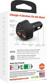HyperGear SpeedBoost 77W Dual USB-C + Dual USB-A CLA Fast Charge Car Charger - Black