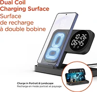 Hypergear 15W Powerfold 24/7 3in1 Foldable Wireless Charging Stand w/Digital Alarm Clock - Black