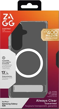 ZAGG - Coque Snap Case avec support intégré pour Samsung Galaxy S26 - Transparente