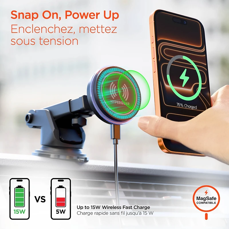 HyperGear MaxCharge Wireless Charging Vehicle Mount Kit Compatible w/MagSafe clear