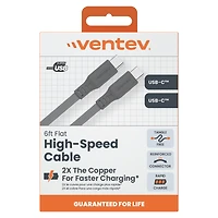 Ventev - Flat USB C to USB C High Speed Tangle-Free Cable 6ft - Gray