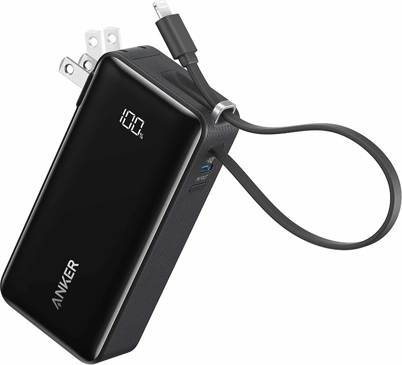 Anker - Fusion 10000 mAh Power Battery Black with Built-in Lightning Cable