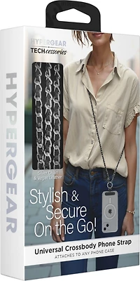 HyperGear TECHcessories Universal Crossbody Phone Strap - Silver Chain Black Vegan Leather