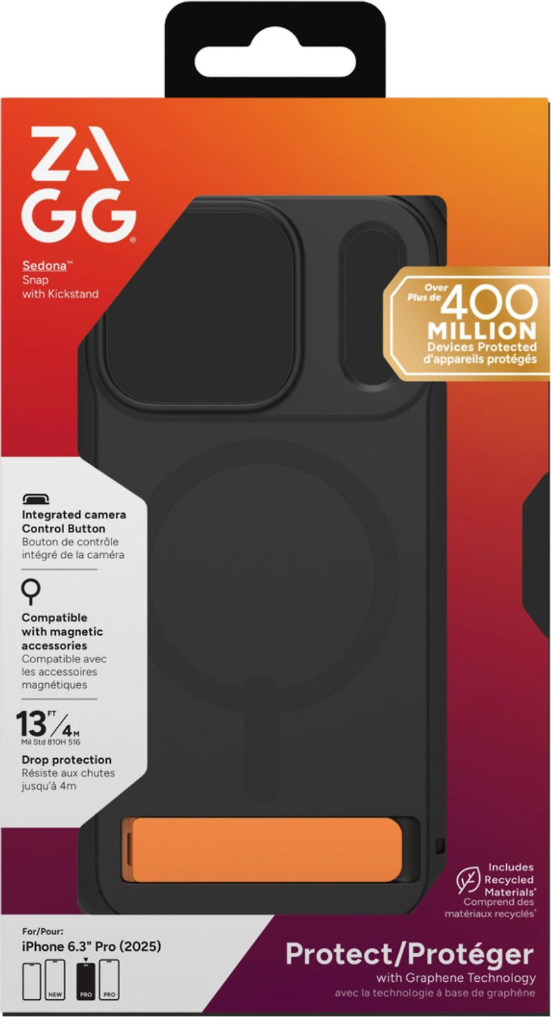iPhone 17 Pro ZAGG Graphene Sedona Snap Kickstand Case - Flood Black/Orange