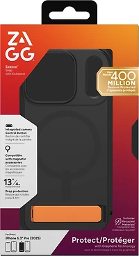 iPhone 17 Pro ZAGG Graphene Sedona Snap Kickstand Case - Flood Black/Orange