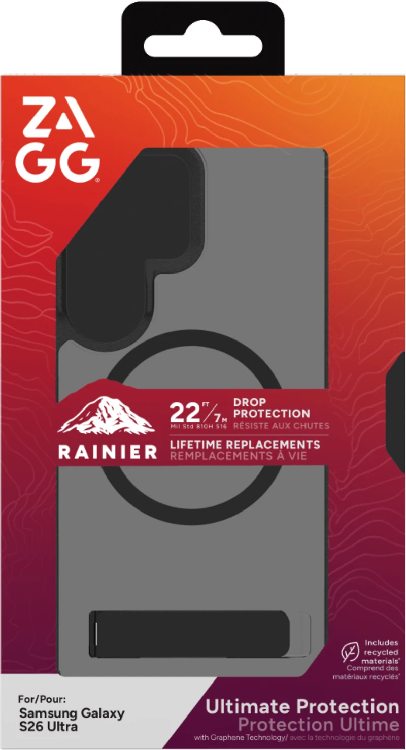 ZAGG - Rainier Snap Case with Kickstand for Samsung Galaxy S26 Ultra - Smoke Black