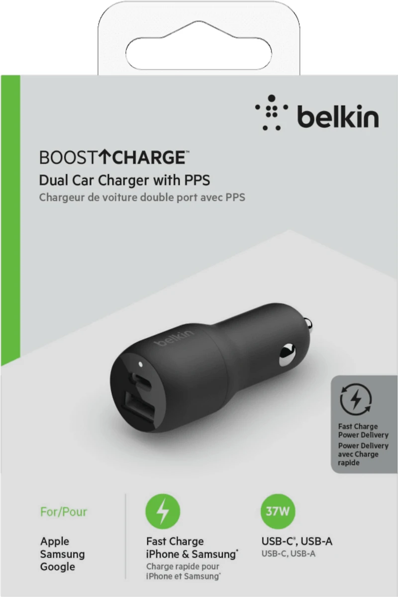 Belkin - Boost Up Charge Dual Port Usb A Pd Car Charger 37w With Pps - Black
